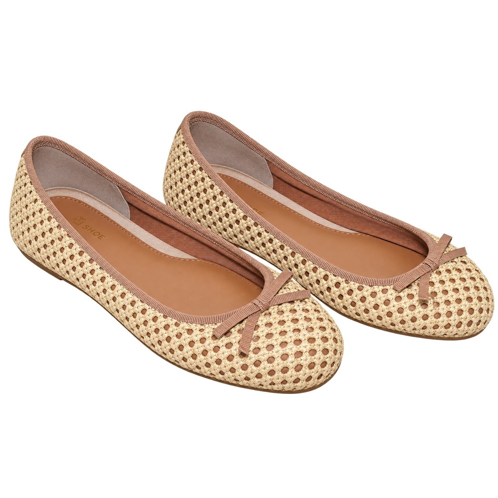 Car Shoe by Prada Woven Woven Open-Knit Rafia Ballet Flats Women 36 Tan